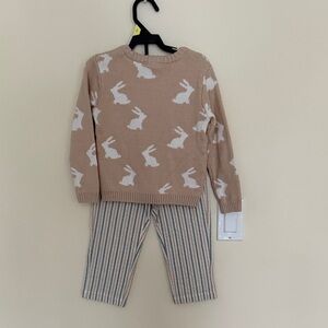 Adorable Bunny Sweater and Striped Pants Set for EASTER